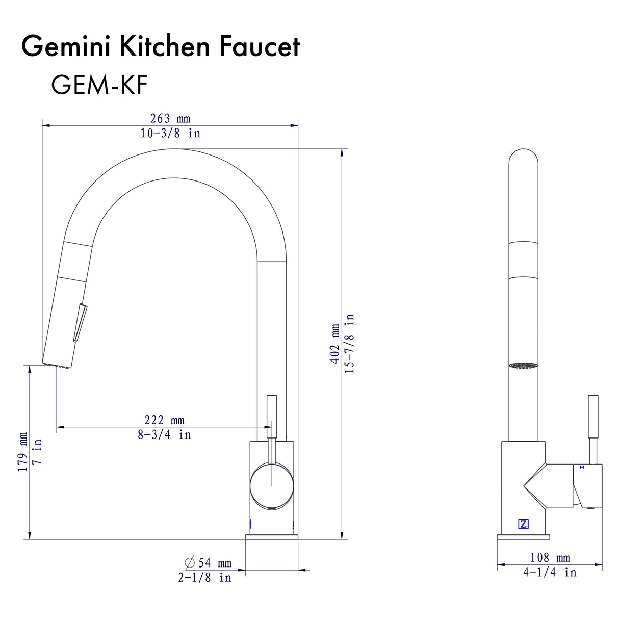 ZLINE Gemini Kitchen Faucet in Chrome (GEM-KF-CH)