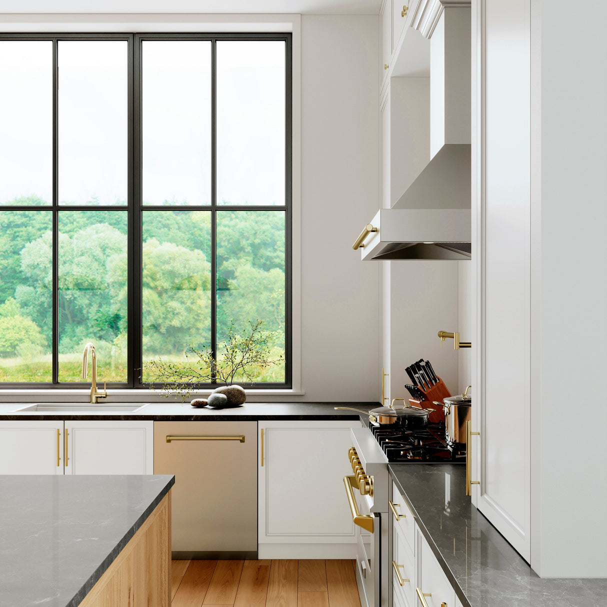 ZLINE Autograph Edition 24" Tallac Series 3rd Rack Top Control Built-In Tall Tub Dishwasher in Stainless Steel with Polished Gold Handle, 51dBa (DWVZ-304-24-G)