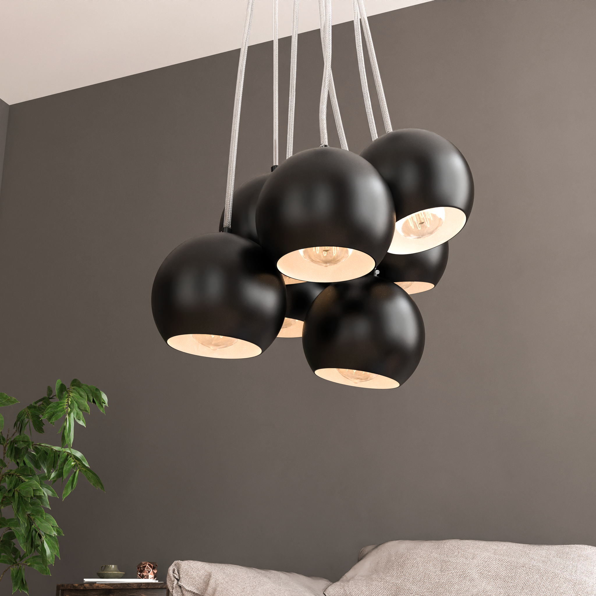 7-Light Chandelier Fixture, Black Finish, E12 Base