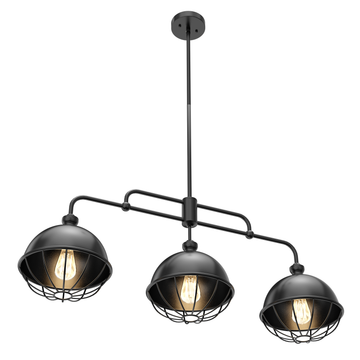 3-Light Island Pendant Light Fixture, Black Finish, E26 Base