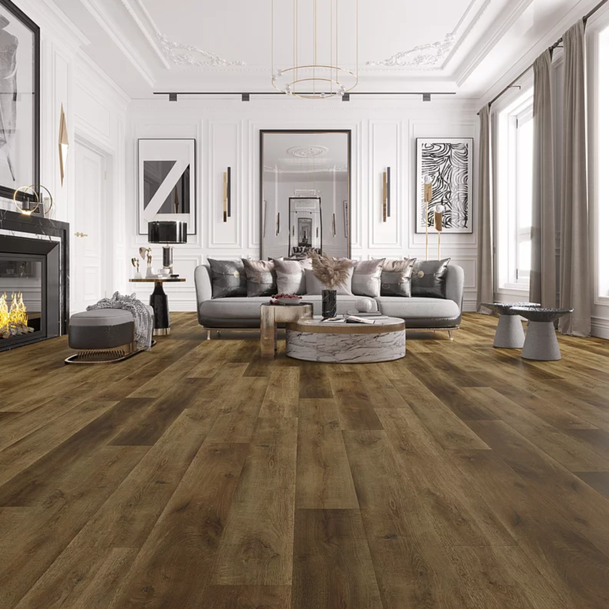 SPC Luxury Vinyl Flooring, Click Lock Floating, Ganache, 7" x 48" x 5mm, 12 mil Wear Layer - Bambino Collections (23.64SQ FT/ CTN)