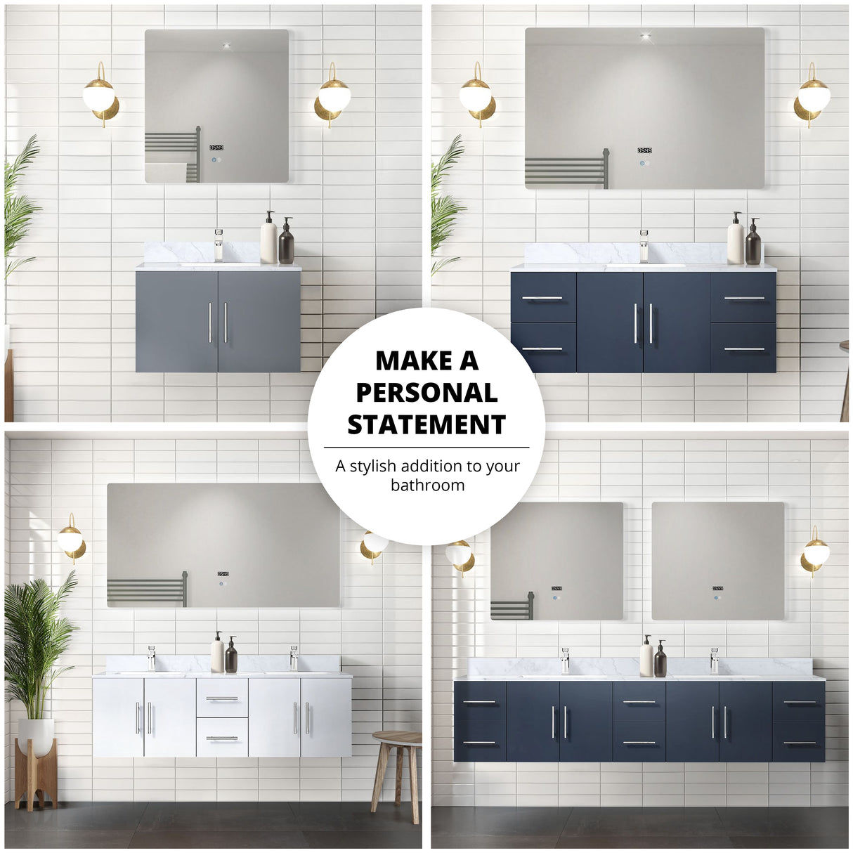 Geneva 84 in. Bathroom Floating Bathroom Vanity With Undermount Ceramic Sink With White Carrara Marble Top