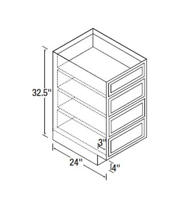 15 inch Wide ADA Cabinets - 4 drawer Cabinet - Glenwood Shaker - 15 Inch W x 32.5 Inch H x 24 Inch D