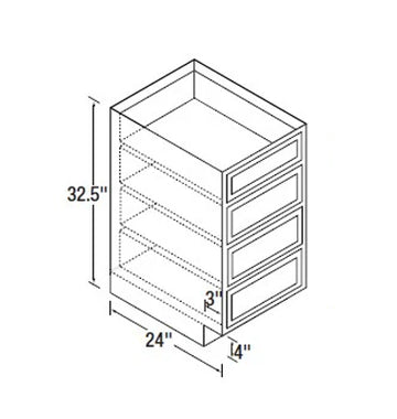 15 inch Wide ADA Cabinets - 4 drawer Cabinet - Glenwood Shaker - 15 Inch W x 32.5 Inch H x 24 Inch D