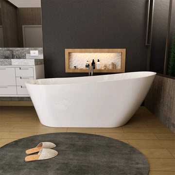Allure 67 in. Acrylic Freestanding Soaking Bathtub in Glossy White with Chrome-Plated Drain Cover & Pop Up-Overflow Hole