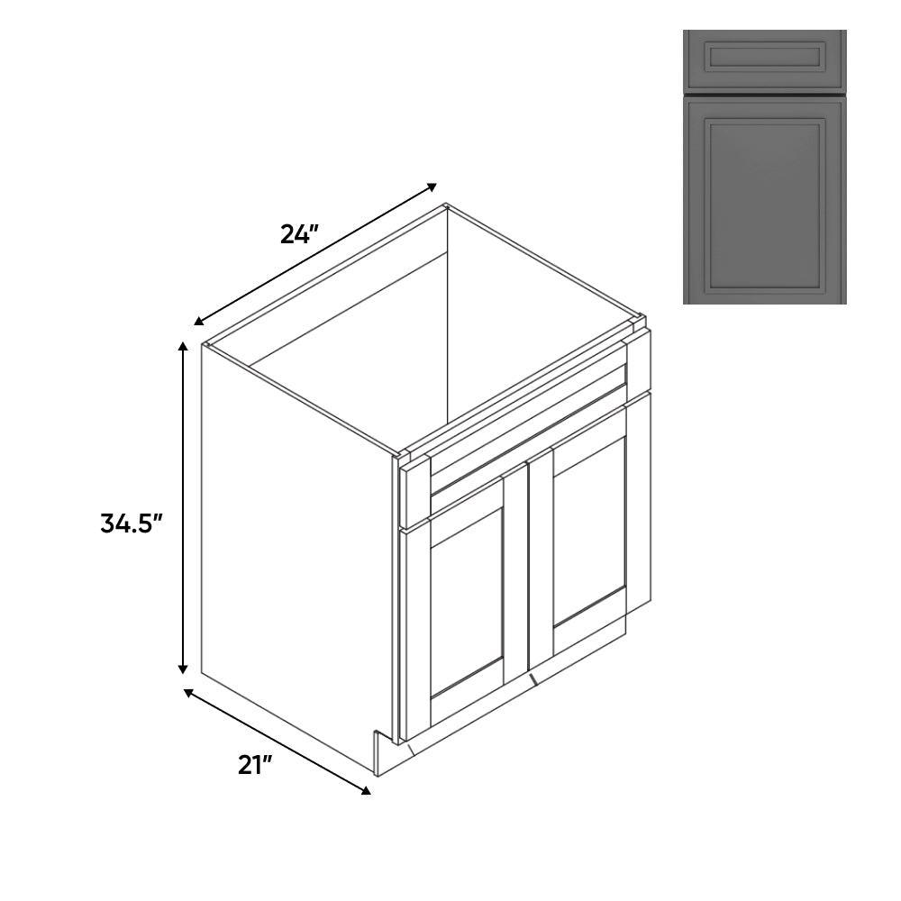 RTA - Elegant Shaker Grey - Vanity Cabinets with 2 Door - 24"W x 34.5"H x 21"D