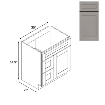 RTA - Grey Shaker - Vanity Cabinets with 1 Door 2 Drawer Left - 30"W x 34.5"H x 21"D - GS-3021DL