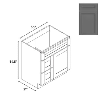 RTA - Elegant Shaker Grey - Vanity Cabinets with 1 Door 2 Drawer Left - 30