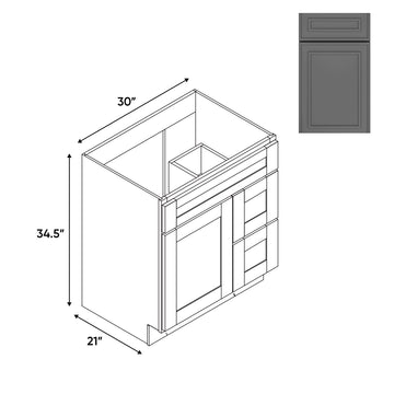 RTA - Elegant Shaker Grey - Vanity Cabinets with 1 Door 2 Drawer Right - 30