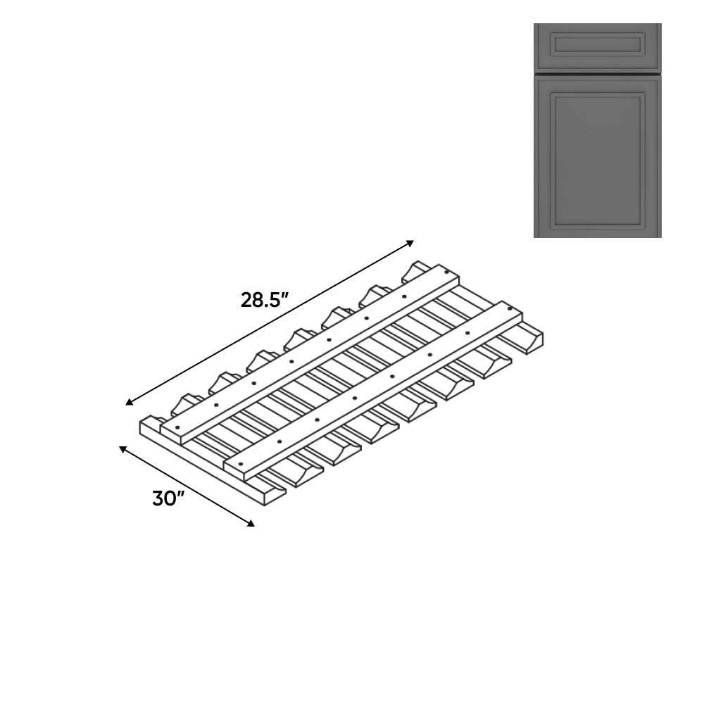 RTA - Elegant Shaker Grey - 30" - Wall Glass Rack- 30"W x 2"H x 12"D