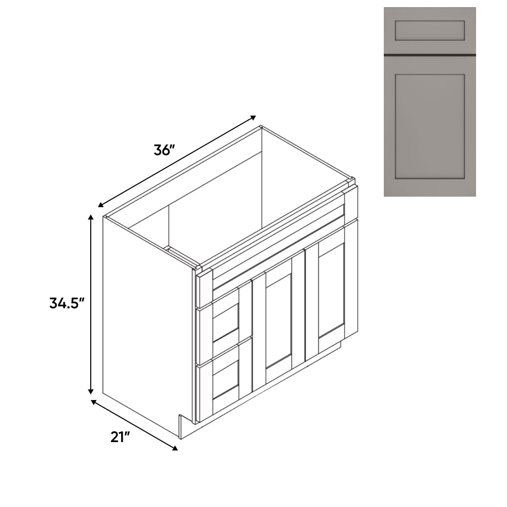 RTA - Grey Shaker - 36"W x 34.5"H x 21"D - Vanity  with 2 Door 2 Drawer Left - GS-3621DL