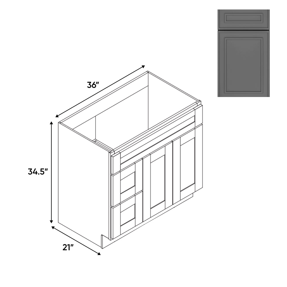 RTA - Elegant Shaker Grey - 36"W x 34.5"H x 21"D - Vanity  with 2 Door 2 Drawer Left