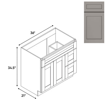 RTA - Grey Shaker - Vanity Cabinets with 2 Door 2 Drawer Right - 36"W x 34.5"H x 21"D - GS-3621DR