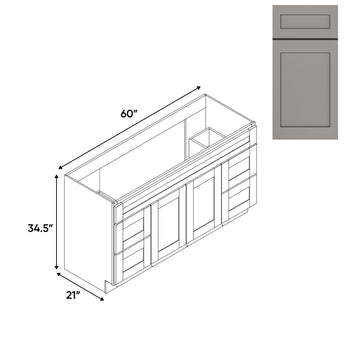 RTA - Grey Shaker - Vanity Cabinets with 2 Door - 4 Drawer (2 Left - 2 Right) - 60