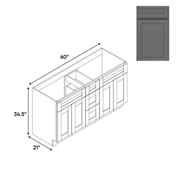 RTA - Elegant Shaker Grey - Vanity Cabinets with 3 Drawer Center - 4 Drawer Side - 60