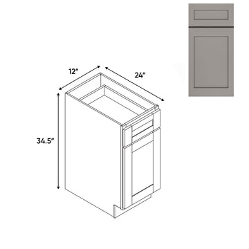 RTA - Grey Shaker - 12"W - Base Cabinet with 1 Door 1 Drawer 1 Shelf - 12"W x 34.5"H x 24"D