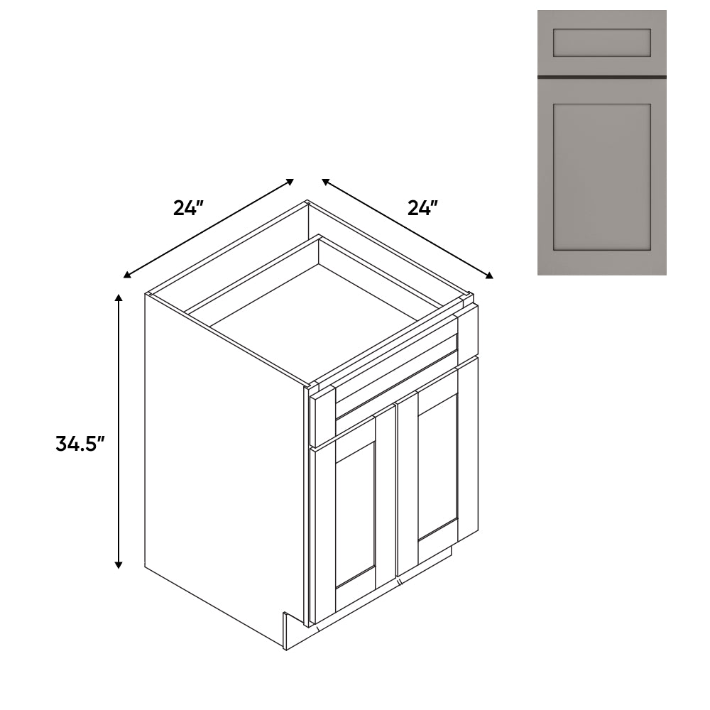 RTA - Grey Shaker - 24"W - Base Cabinet with 2 Door 1 Drawer 1 Shelf - 24"W x 34.5"H x 24"D - GS-B24