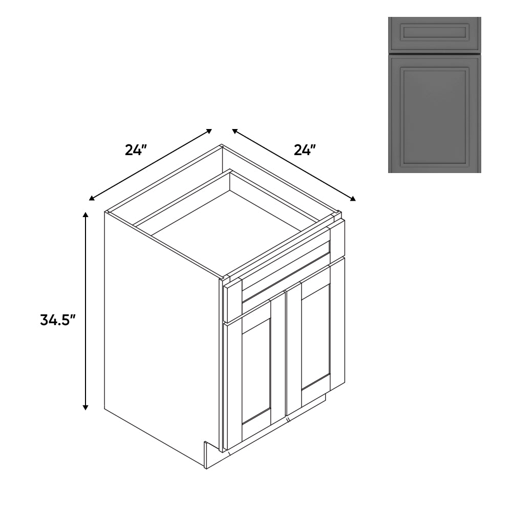 RTA - Elegant Shaker Grey - 24"W - Base Cabinet with 2 Door 1 Drawer 1 Shelf - 24"W x 34.5"H x 24"D