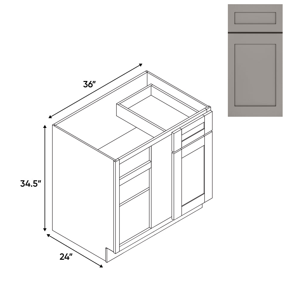 RTA - Grey Shaker - Base Blind Corner - 1 Door 1 Drawer - 36"W x 34.5"H x 24"D - GS-BBC36-42LR