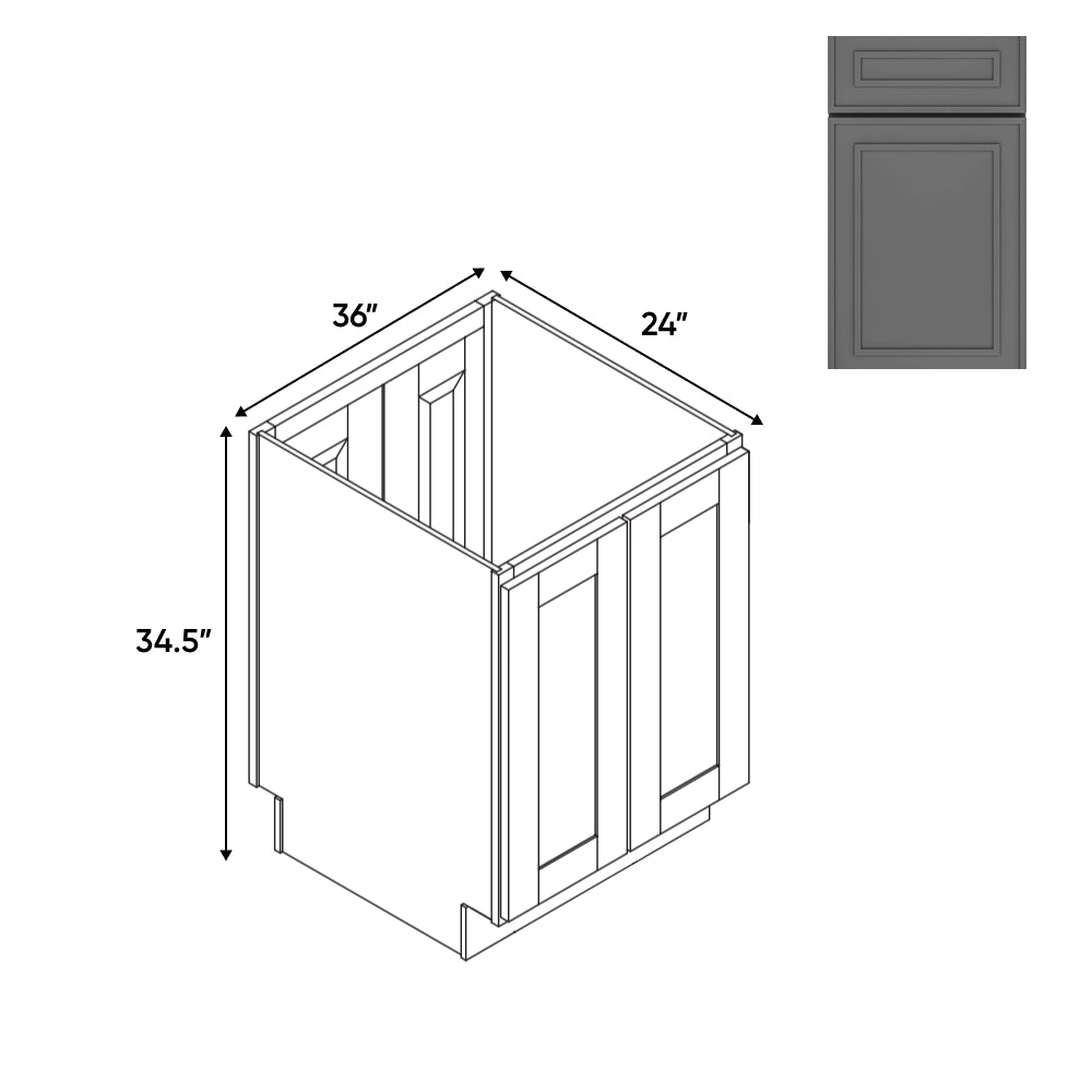 RTA - Elegant Shaker Grey - Base Cabinet with 4 Door - 24"W x 34.5"H x 24"D