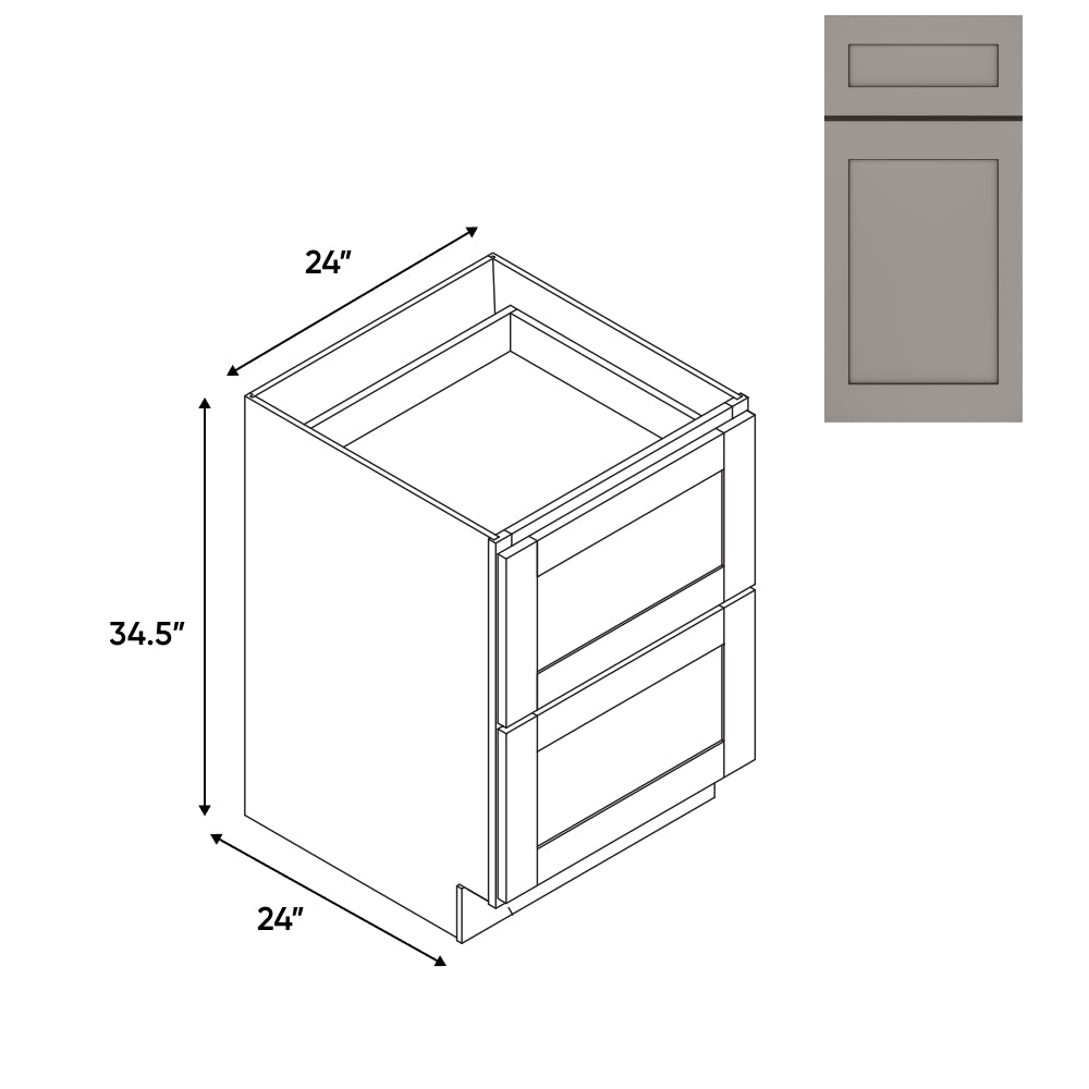 RTA - Grey Shaker - Drawer Pack with 2 Drawer - 24"W x 34.5"H x 24"D - GS-DBT24