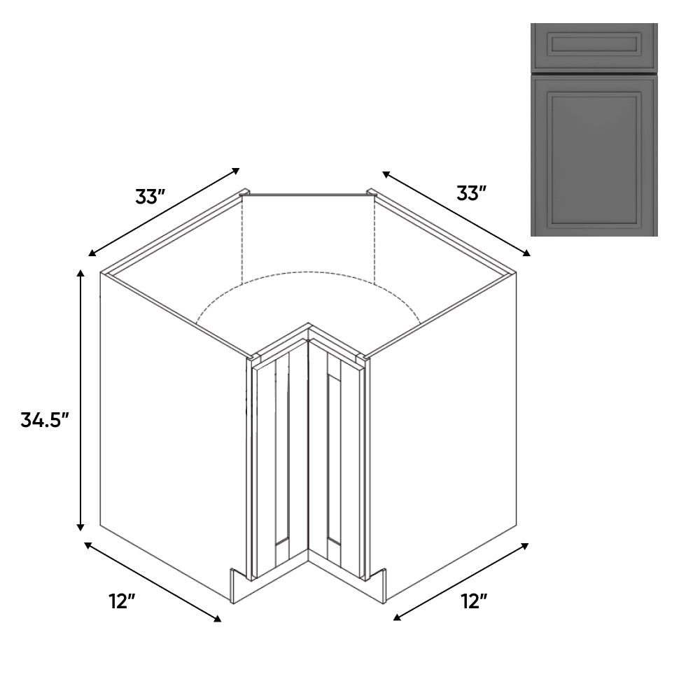 RTA - Elegant Shaker Grey - Lazy Susan - 1 Door 2 Wood Turning Shelf - 33"W x 34.5"H x 33"D - ESG-LS33