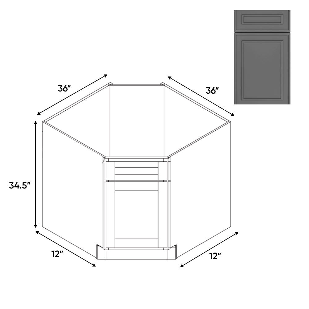 RTA - Elegant Shaker Grey - Base Diagonal Corner Sink Cabinet - 36"W x 34.5"H x 36"D