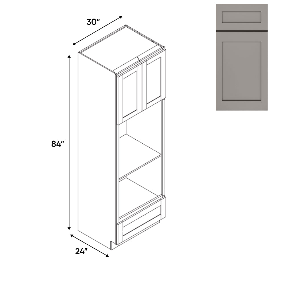 RTA - Grey Shaker - Wall Oven Cabinets with 2 Door 1 Drawer - 30"W x 84"H x 24"D - GS-OC3084U