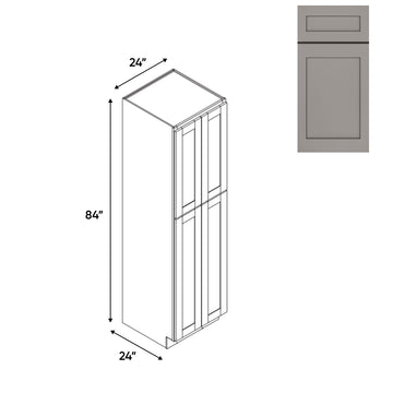 RTA - Grey Shaker - Tall Pantry Cabinets with 4 Door 5 Shelf Space - 24"W x 84"H x 24"D - GS-PC2484