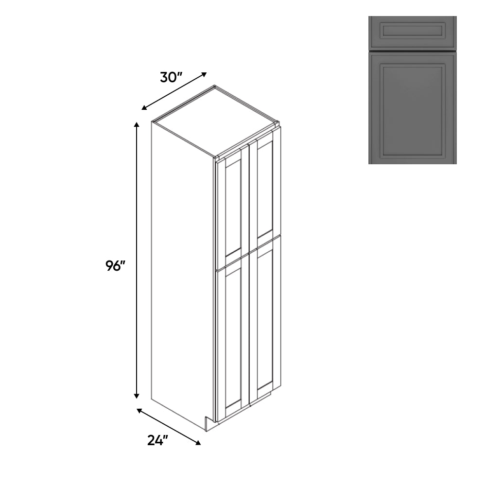 RTA - Elegant Shaker Grey - Tall Pantry Cabinets with 4 Door 5 Shelf Space - 30"W x 96"H x 24"D