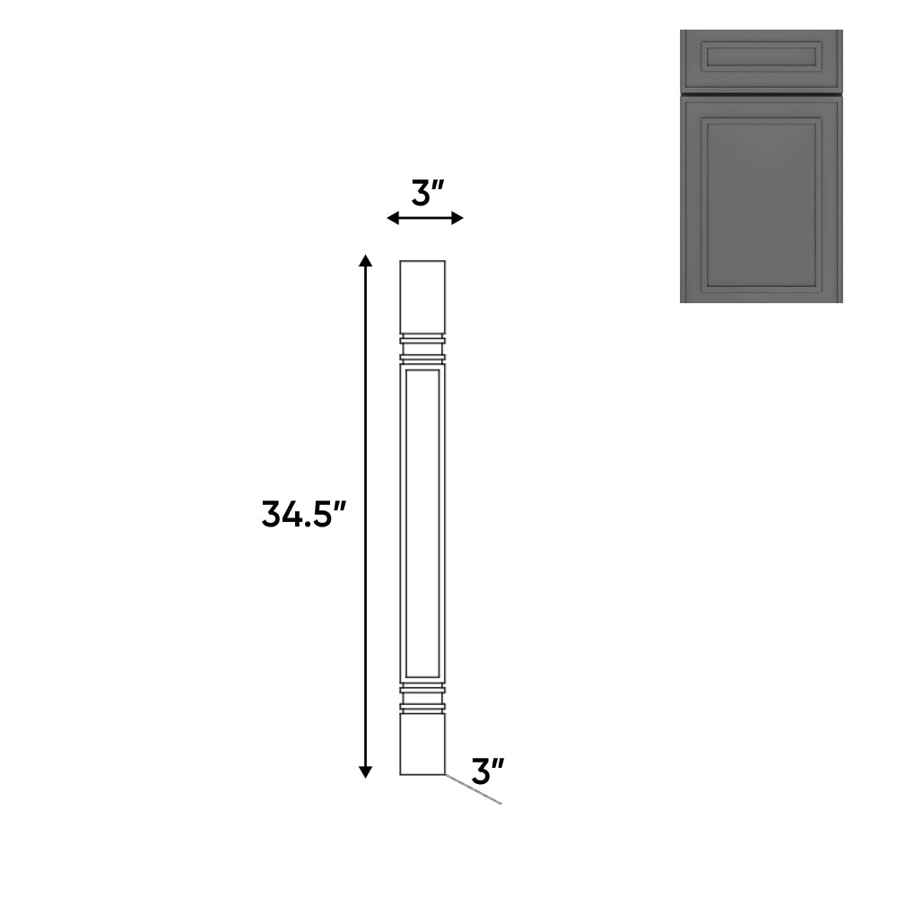 RTA - Elegant Shaker Grey - Turning Post - 3"W x 34.5"H x 3"D