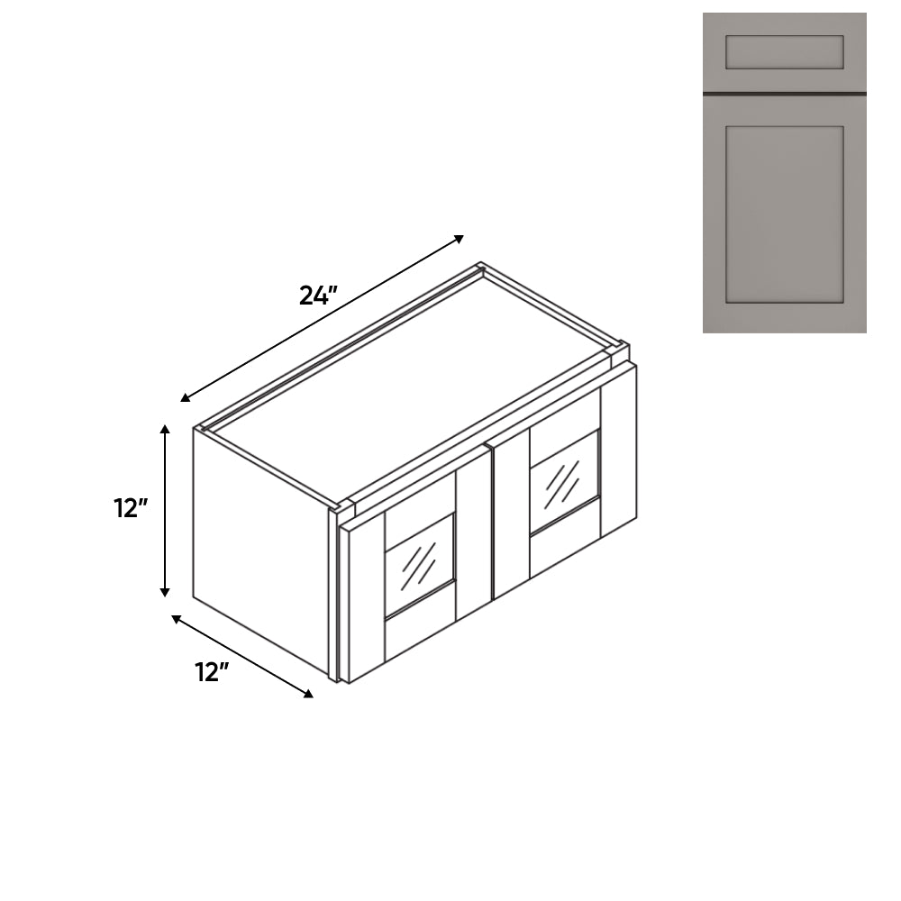 RTA - Grey Shaker - 24"W - Stack Up Wall Cabinet with Two Glass Door - 24"W x 12"H x 12"D - GS-W2412GD