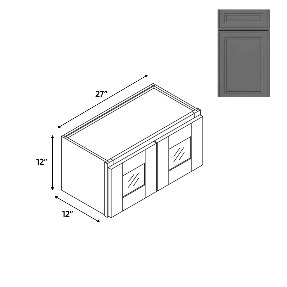 RTA - Elegant Shaker Grey - 27"W - Stack Up Wall Cabinet with Two Glass Door - 27"W x 12"H x 12"D