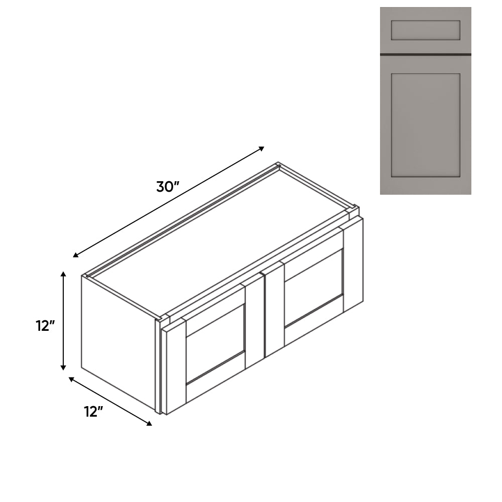 RTA - Grey Shaker - Wall High Cabinets with 2 Door - 30"W x 12"H x 12"D - GS-W3012