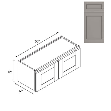 RTA - Grey Shaker - Wall High Cabinets with 2 Door - 30"W x 12"H x 12"D - GS-W3012