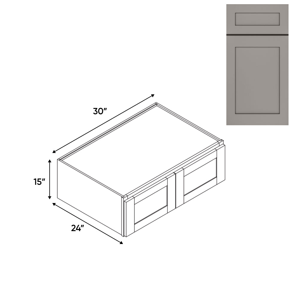 RTA - Grey Shaker - Wall High Cabinets with 2 Door - 30"W x 15"H x 24"D - GS-W301524