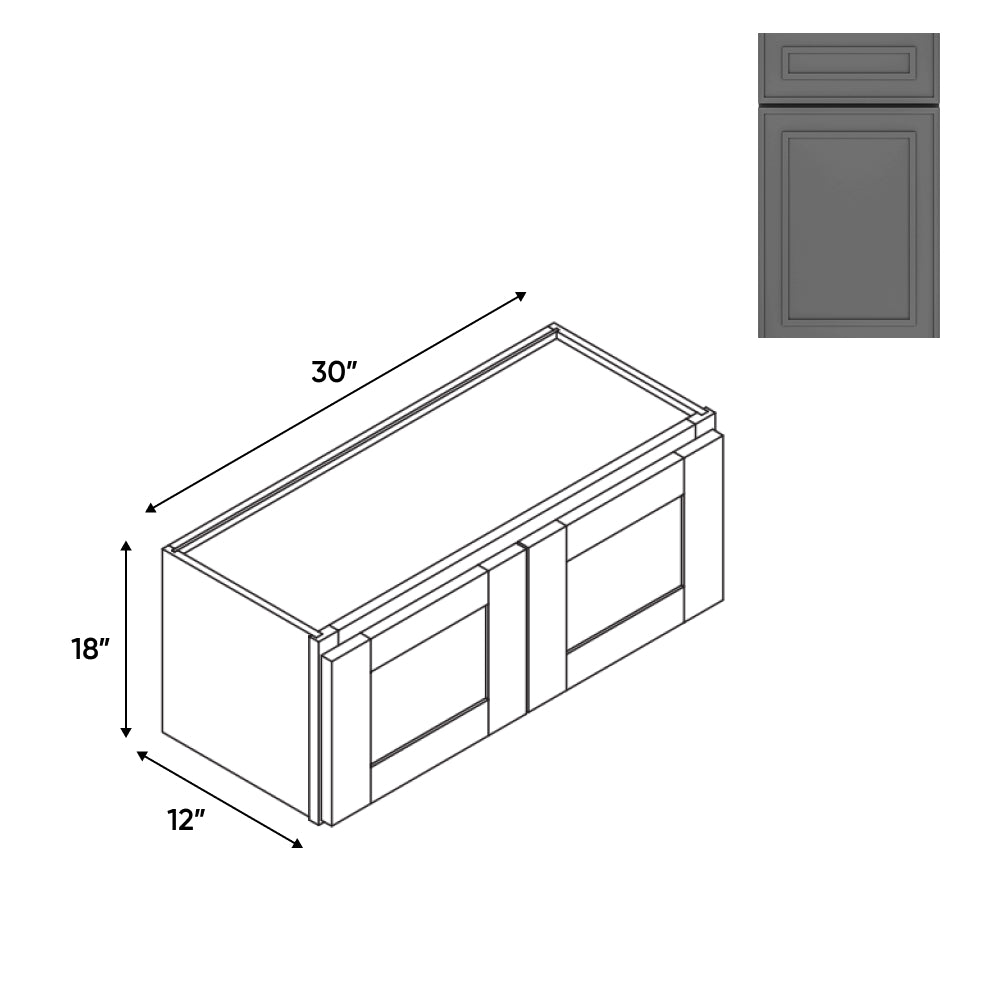 RTA - Elegant Shaker Grey - Wall High Cabinets with 2 Door - 30"W x 18"H x 12"D