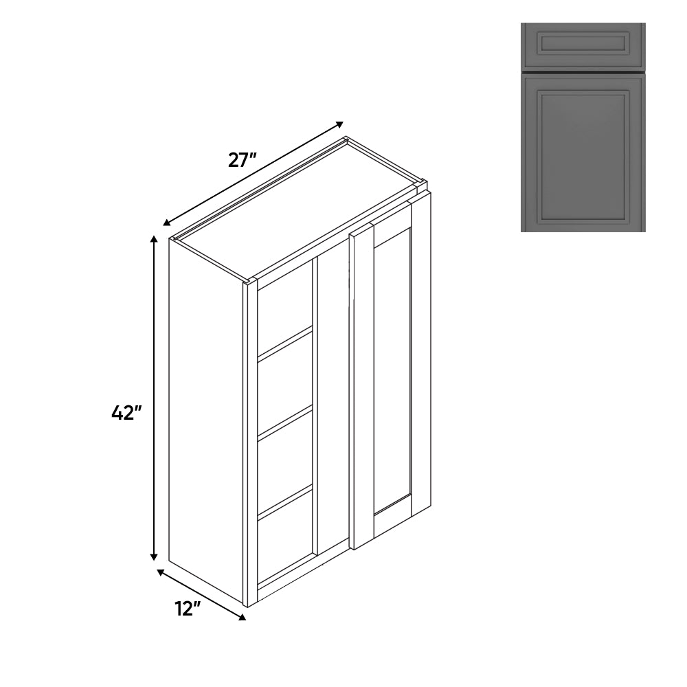 RTA - Elegant Shaker Grey - Wall Blinder Corner - 1 Door 2 Shelf - 27"W x 42H" x 12"D