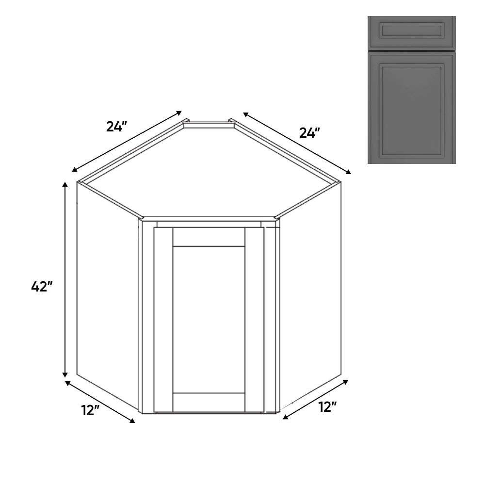 RTA - Elegant Shaker Grey - Wall Diagonal Corner - 1 Door 2 Shelf - 24"W x 42"H x 12"D