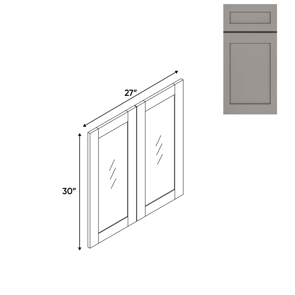 RTA - Grey Shaker - Wall Molding Glass Door with 2 Door - 27"W x 30"H x 0.75"D - GS-WMD2730GD