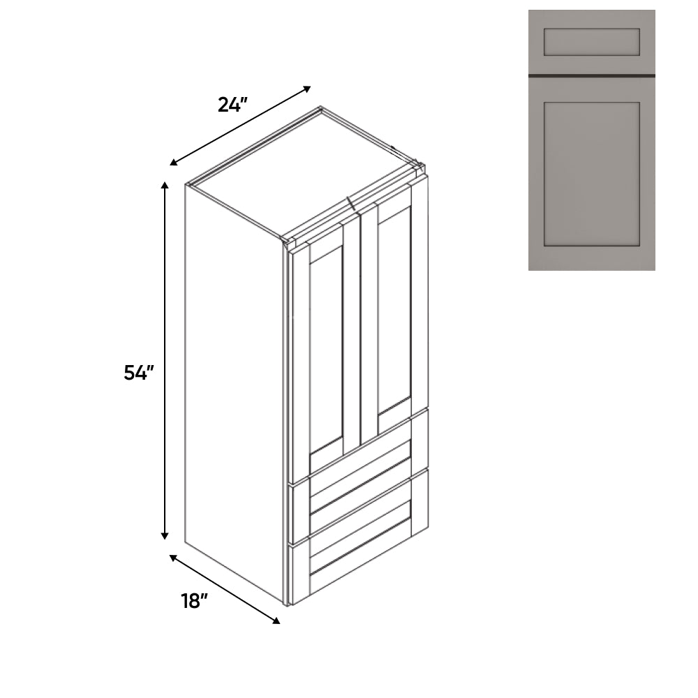 RTA - Grey Shaker - Wall Pantry Drawer Cabinet - 24"W x 54"H x 18"D - GS-WPDC245418