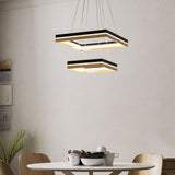 LED Pendant Light Fixture, Double Ring, Square, Dimmable, 3000K (Warm White), Wood and Matte Black