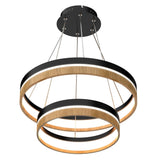 LED Pendant Light Fixture, Double Ring, Round, Dimmable, 3000K (Warm White), Wood and Matte Black (P1222-64)