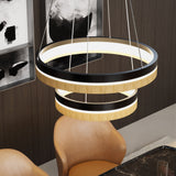 LED Pendant Light Fixture, Double Ring, Round, Dimmable, 3000K (Warm White), Wood and Matte Black (P1222-64)