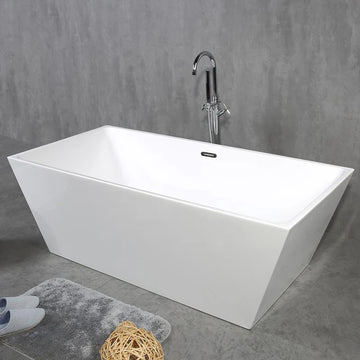 Harmony-II 66 in. Acrylic Freestanding Soaking Bathtub in Glossy White with Drain Assembly, Overflow Groove & Overflow Pipe