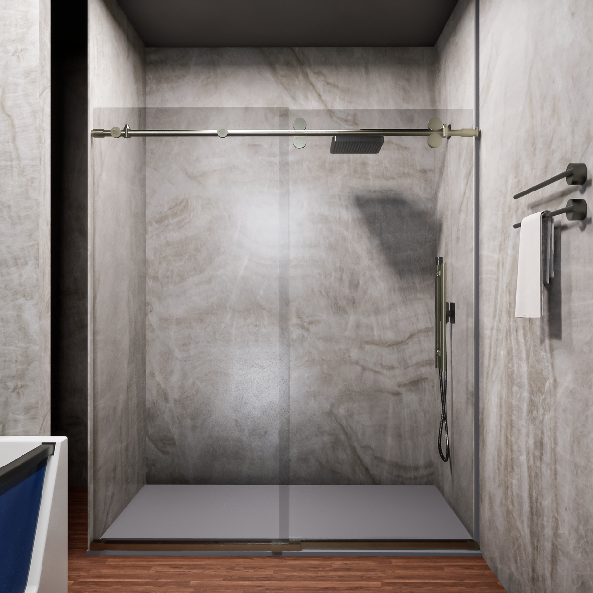 Ivanees Single Sliding Frameless Shower Door 8mm Clear Tempered Glass - Barn Door Style