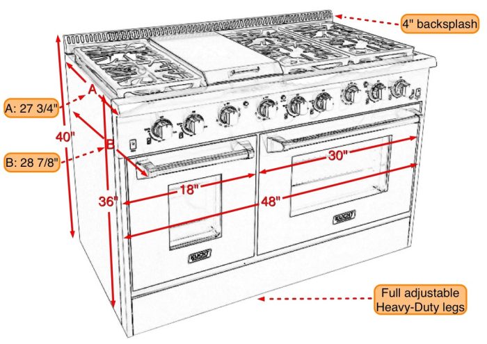 KUCHT Professional 48 in. 6.7 cu. ft. Dual Fuel Range for Natural Gas with Sealed Burners, Griddle and Convection Oven in Stainless Steel with Classic Silver Knobs