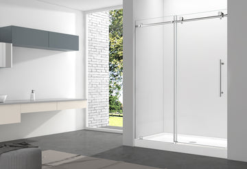 60 x 76 Inch Frameless Wall to Wall Shower Enclosure with One Fixed Glass & One Sliding Door, Clear Tempered Glass: 8mm, Chrome Finish - PRO