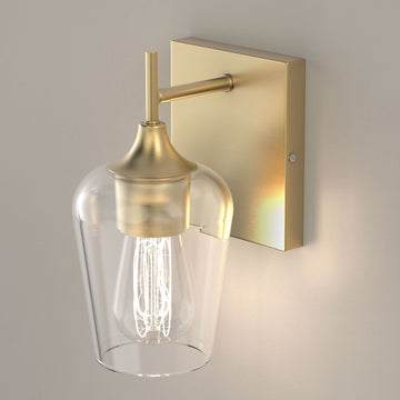 Clear Glass Shade Bathroom Light Fixtures, Bell Shape with Brass Gold Finish Vanity Lighting, E26 Base, UL Listed for Damp Location, Bathroom Wall Sconces