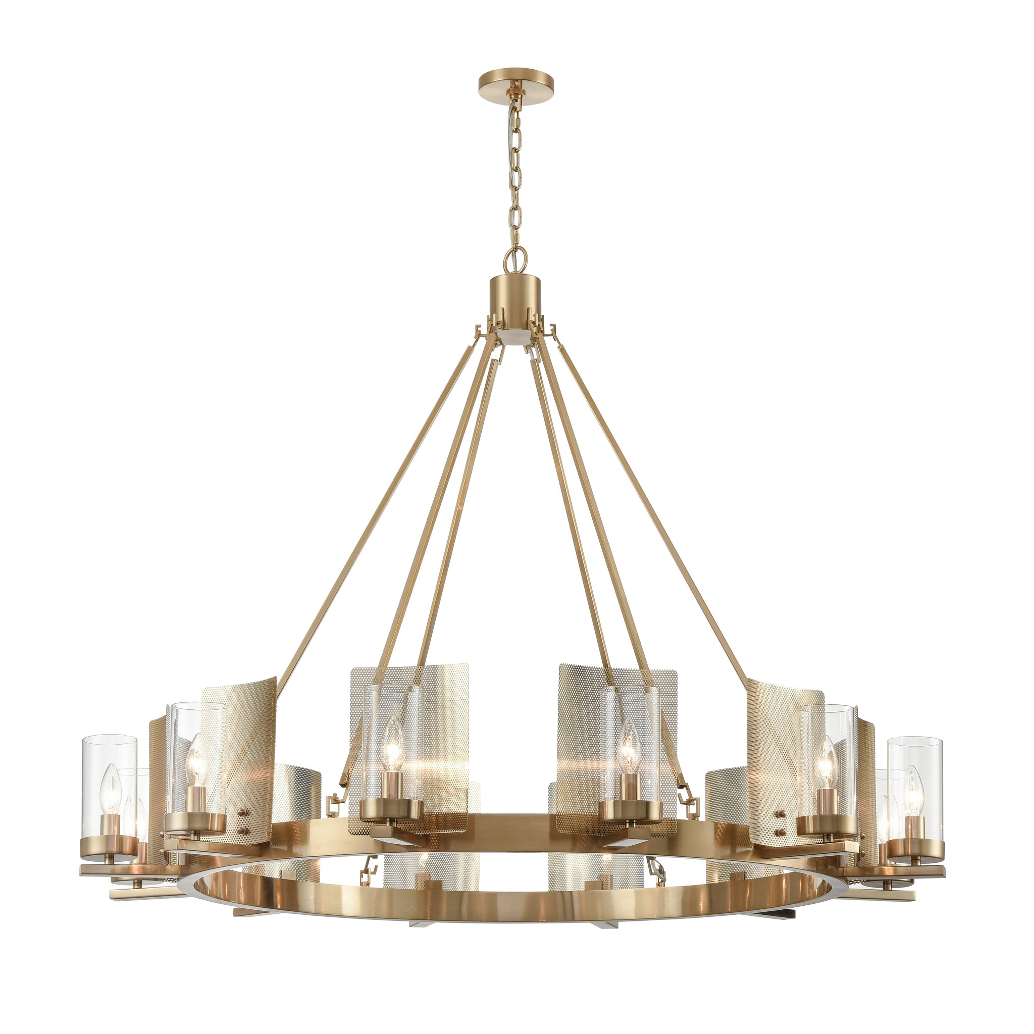 12-Light Ring Chandelier Ceiling Light in Brass Finish with Clear Glass, Diam 50" Height 39", 120V, Bulb Type B10, Socket Type E12, Max wattage Per Socket 60W